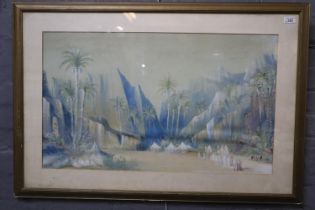 British School, (19th century), an Arab encampment in a desert valley, unsigned. Watercolours.