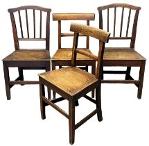 A mixed group of 19th Century Welsh oak and elm farmhouse kitchen chairs, having stick and bar backs