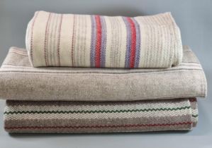 Three antique narrow loom woollen striped blankets. (3) (B.P. 21% + VAT)