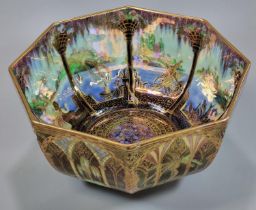 Early 20th century Wedgwood Fairyland Lustre octagonal bowl, by Daisy Makeig-Jones, decorated in