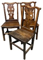 Matched set of three 18th Century Welsh oak Chippendale style farmhouse dining chairs with pierced