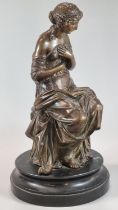 19th Century bronze figure of a woman after J. Guillot, flowing Grecian robes in a demure pose, on