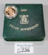 Royal Mint Elizabeth II full gold proof sovereign dated 1980 in fitted case. (B.P. 21% + VAT)