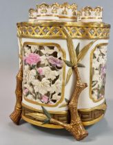 Late 19th century Royal Worcester porcelain blush ivory and gilded five section spill vase/bough