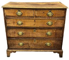 George III oak and mahogany cross-banded straight fronted chest of two short and three long cock