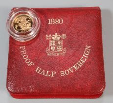 The Royal Mint 1980 gold proof half sovereign in original case. (B.P. 21% + VAT)