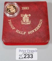 Elizabeth II gold proof half sovereign dated 1980 in Royal Mint case. (B.P. 21% + VAT)