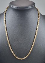 9ct gold rope twist design necklace marked 375 Italy. 40cm long approx. 12.5g approx. (B.P. 21% +