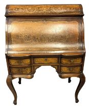 19th Century French style ladies marquetry writing bureau, having serpentine moulded fall front,