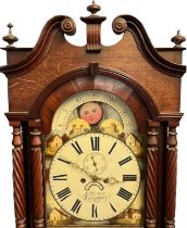 19th Century Welsh oak 8 day longcase clock marked 'D. Thomas, Aberystwith (sic)', the hood with