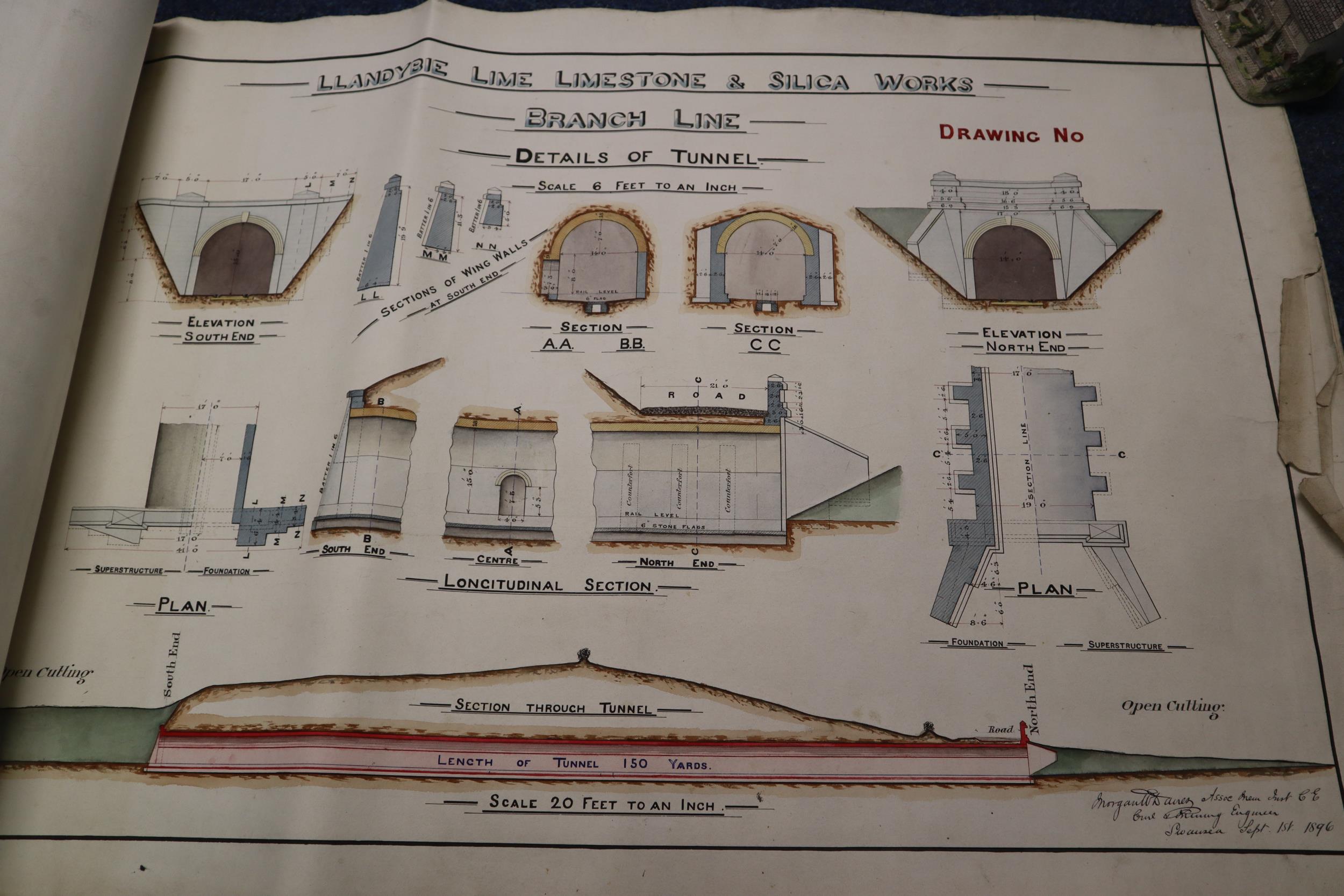 Llanydbie Limestone and Silica Works Plans to include: branch-line, details of tunnel, details of - Image 3 of 6