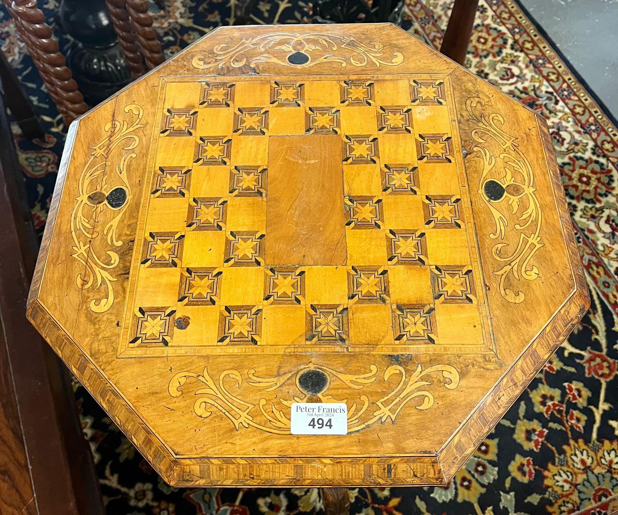 Victorian walnut mixed woods inlaid octagonal tripod games table and work box. (B.P. 21% + VAT) - Image 2 of 2