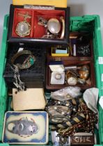 Box of assorted oddments to include: various jewellery including Victorian and other brooches, dress