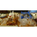 Two trays of glassware to include: vases, tankard, bowls, pedestal posey bowl, set of etched glass
