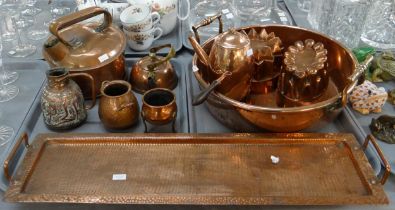 Two trays of copperware to include: two handled tray, Recuerdo Chile beaten copper two handled