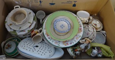 Box of china to include: Royal Worcester 'Foxglove' cups and saucers, miniature teapot, various 19th