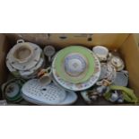 Box of china to include: Royal Worcester 'Foxglove' cups and saucers, miniature teapot, various 19th