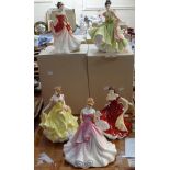 Five boxed Royal Doulton figurines to include: Pretty Ladies 'Summer' HN5322, 'Winter Ball'