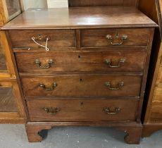 19th century mahogany straight front chest of two short and three long drawers on bracket feet.