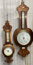 Edwardian style mahogany inlaid aneroid barometer marked W G Whiting Manchester together with an