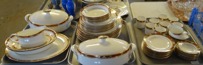 Three trays of Royal Crown Derby English bone china 'Cloisonne' design items to include: coffee cups