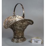 Continental silver pierced ornate basket with swing handle marked 930. 5 troy oz approx. (B.P. 21% +