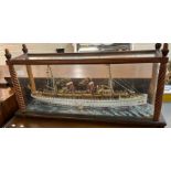 Early 20th Century naive cased ship model of the twin funnel steam passenger vessel Lugania,