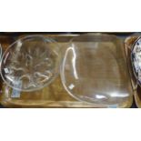 Tray containing two modern Lalique glass dishes; one plain and one with moulded maple leaf