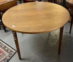 1960s/70s teak G Plan style circular kitchen table. 111 diameter x 73cm high approx. (B.P. 21% +