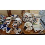 Two trays of mainly 19th century Gaudy Welsh 'Imari' design part tea and dinner ware items including