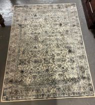 Ivory and duck egg blue Kashmir rug with foliate designs. 140 x100cm approx. (B.P. 21% + VAT)