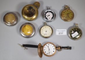 Box of assorted pocket watches and pocket watch holders to include: Ingersoll Triumph, Dennison gold