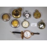 Box of assorted pocket watches and pocket watch holders to include: Ingersoll Triumph, Dennison gold