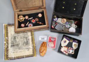 Collection of vintage badges and medals to include: Junior Red Cross, Red Cross brooches,