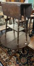 Arts and Crafts design stained oak drop leaf table with under tier together with a 19th century