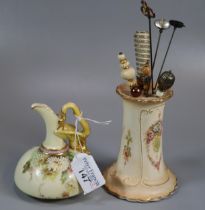 Crown Devon ceramic hatpin holder with a collection of vintage hatpins, one 9ct gold with
