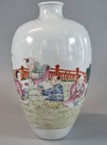 Chinese export porcelain polychrome vase depicting children and play in a garden setting. Second