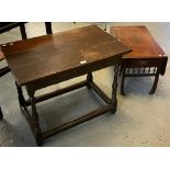 Edwardian mahogany single drawer drop leaf table of low and small proportions together with a 17th