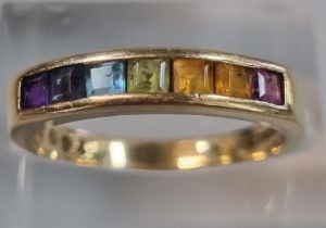9ct gold multi-coloured stone dress ring. 3g approx. Size N. (B.P. 21% + VAT)