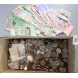 Box of foreign coinage and bank notes. (B.P. 21% + VAT)