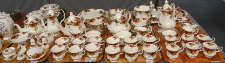 Six trays of Royal Albert English bone china 'Old Country Roses' design items to include: teapots,