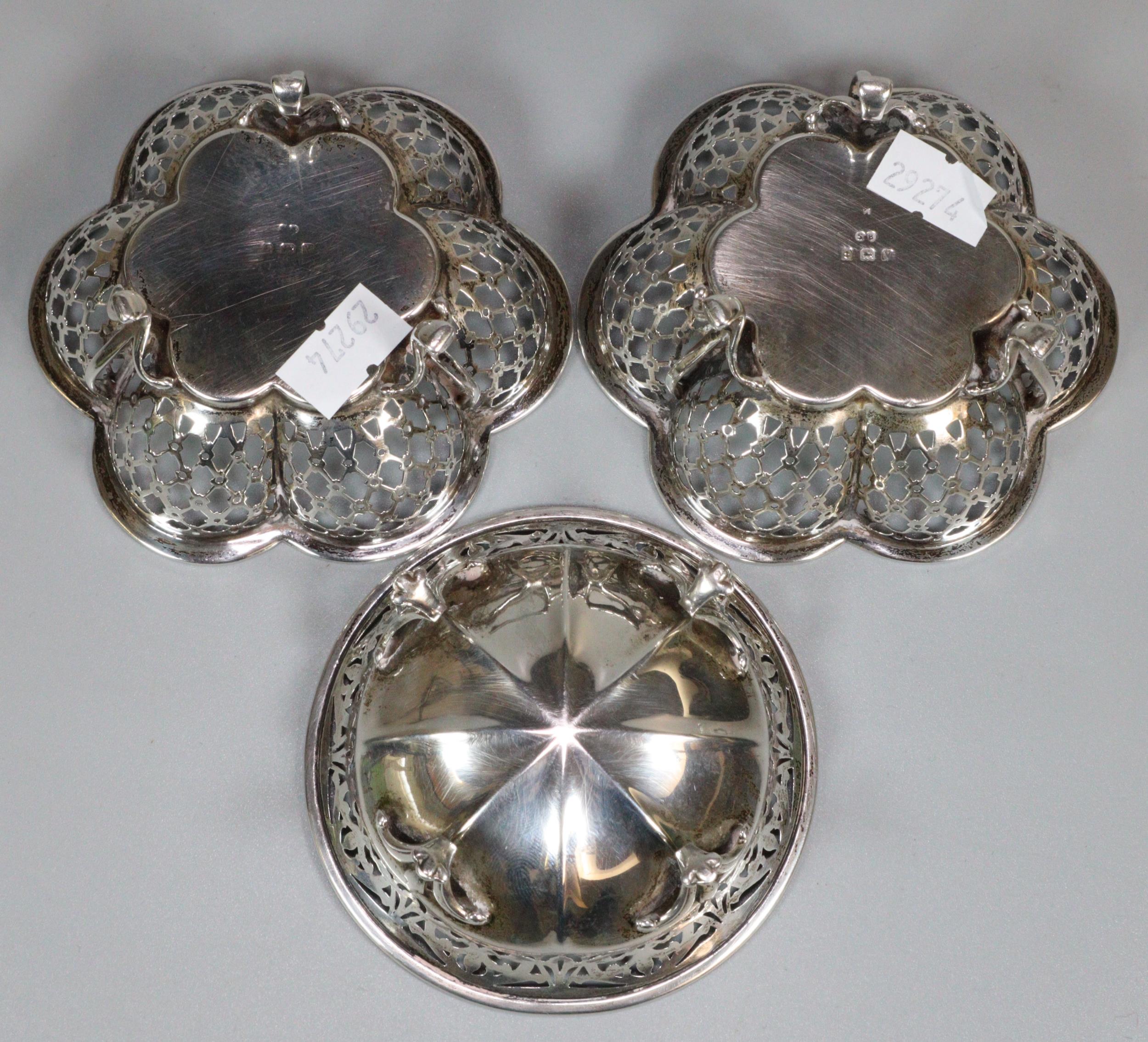 Pair of George V silver pierced bonbon dishes. Birmingham hallmarks. 3 troy oz approx. together with - Image 3 of 6