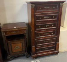 Good quality early 20th century French design tall chest of six mahogany moulded drawers with gilt