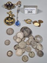Collection of silver coinage, half Crowns etc. together with a pair of gilt metal oval cufflinks,