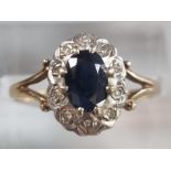 9ct gold diamond and sapphire ring. 2.2g approx. Size O1/2. (B.P. 21% + VAT)