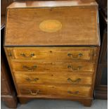 Edwardian mahogany inlaid fall front bureau, the interior with assorted compartments and drawers