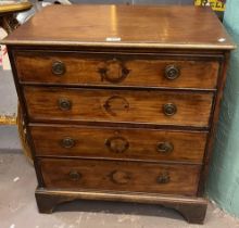 19th century mahogany narrow straight front chest of four long drawers on bracket feet. 63x42x71cm