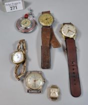 Collection of assorted ladies and gentlemen's vintage watches to include: 9ct gold ladies square