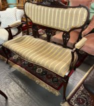 Edwardian mahogany upholstered parlour two seater sofa. (B.P. 21% + VAT)