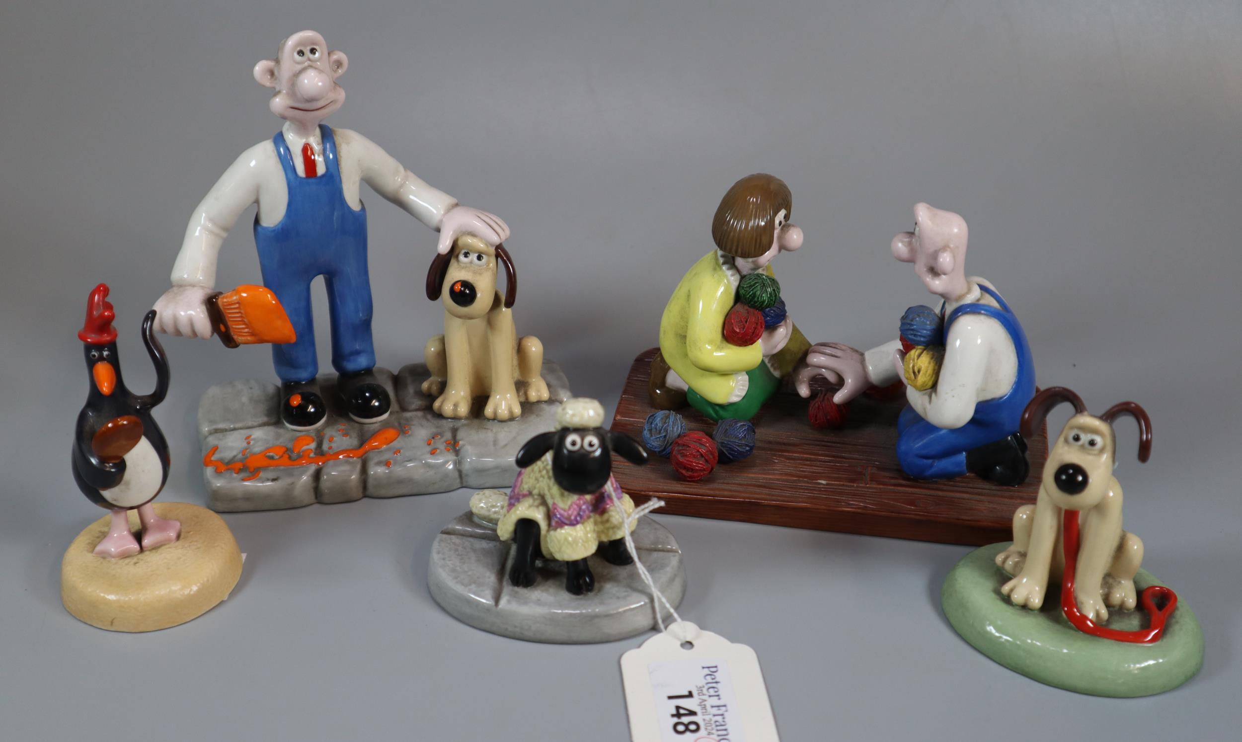 Collection of Coalport 'Wallace and Gromit' figurines and figure groups to include: 'A Close Shave',